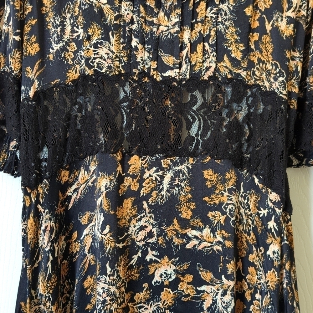 Free People Lucie Floral Scoop Neck Tied Open Back A-Line Mini Dress Black 6 - Picture 7 of 16